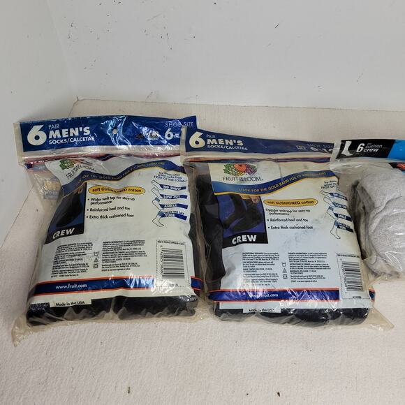 Vintage Hanes Fruit of the Loom Socks Mens Sz 6-12 Black Gray Cushioned Crew NWT - Picture 7 of 13